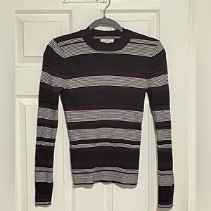 Ribbed, striped rayon knit pullover